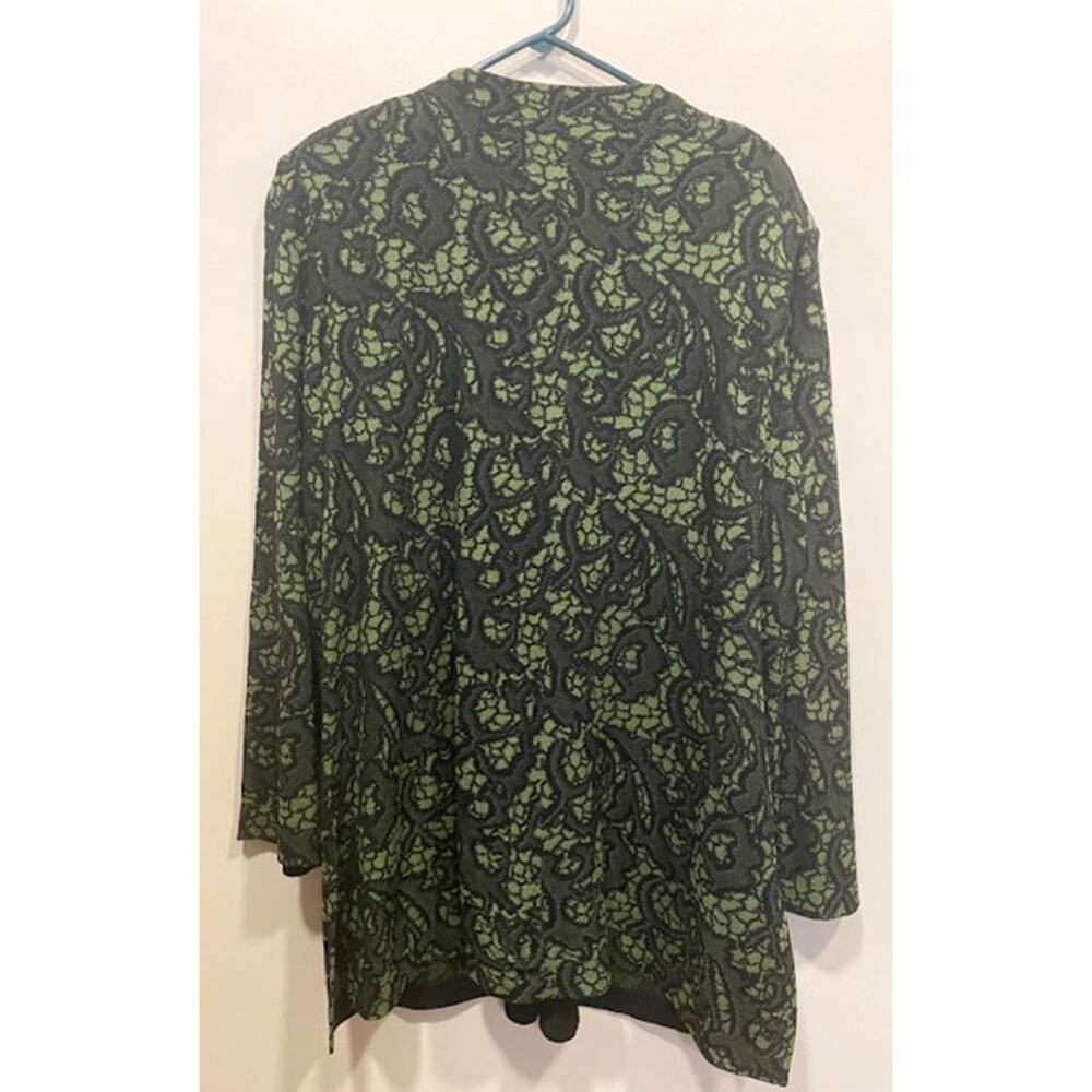 MISOOK Heritage Fit Floral Jacquard Knit Open Jacket Black Green 3/4 Sleeve 1X - Picture 3 of 10